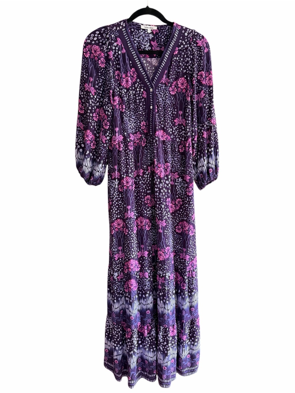 CELINA MOON Bohemian Long Sleeve Purple Floral Maxi Dress XS